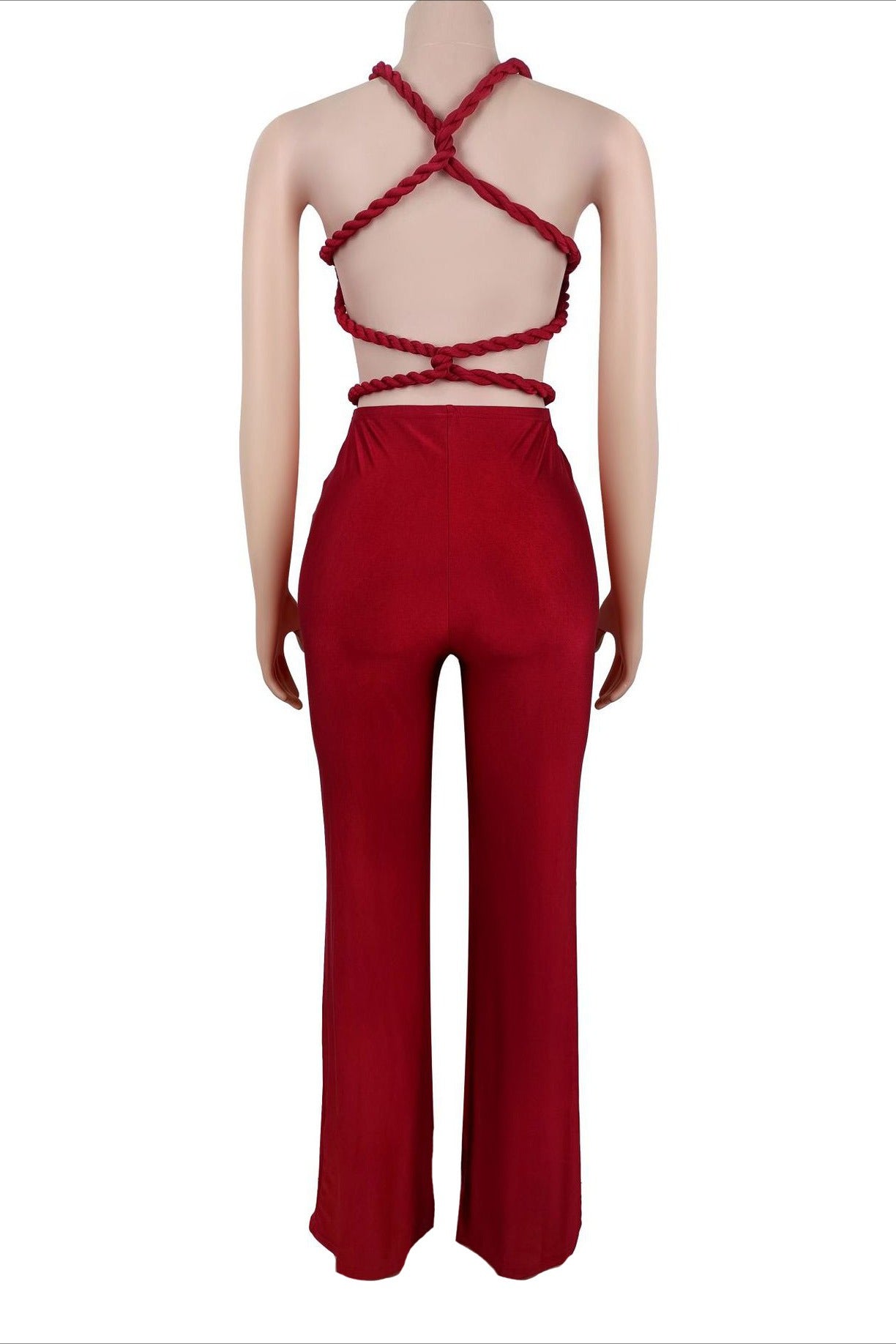 Solid Backless Lace-Up Jumpsuit LavishDaily