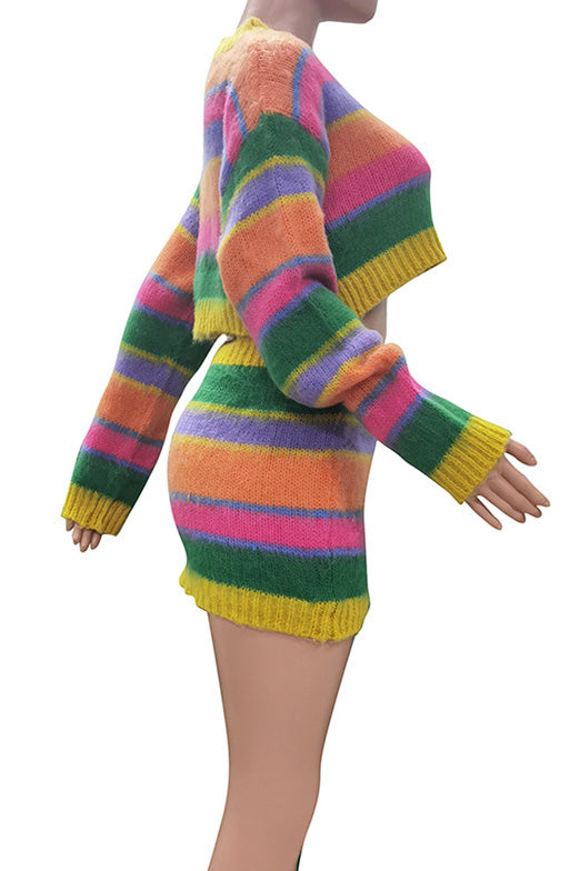 Stripe Knit Skirt Set Lavish Daily