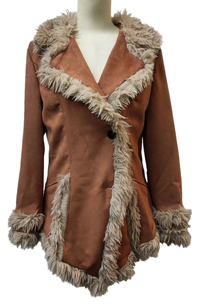 Vintage Suede Fur Collar Lapel Coat Lavish Daily