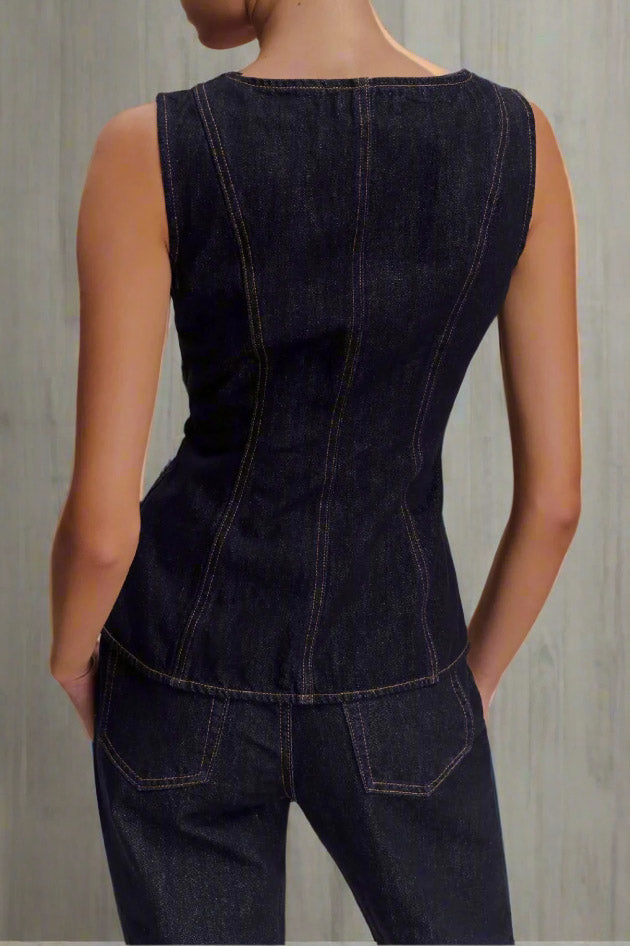 Square Neck Denim Vest Lavish Daily