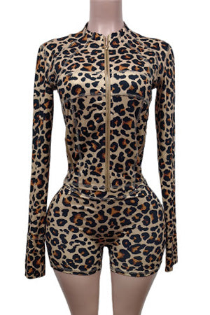 Leopard Print Long Sleeve Biker Shorts Set Lavish Daily