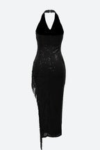 Halter Tassel Fringe Sequin Maxi Dress Lavish Daily