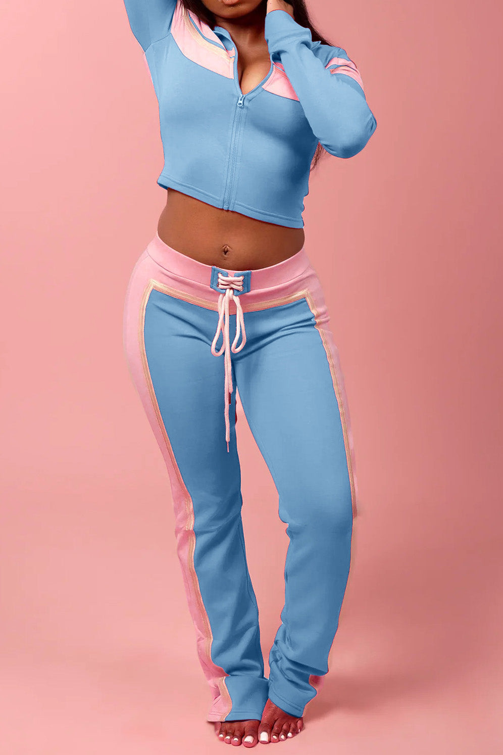 Printed Front-Tie Top and Long Pants Set Lavish Daily