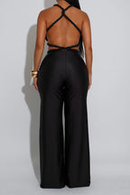 Solid Backless Lace-Up Jumpsuit LavishDaily