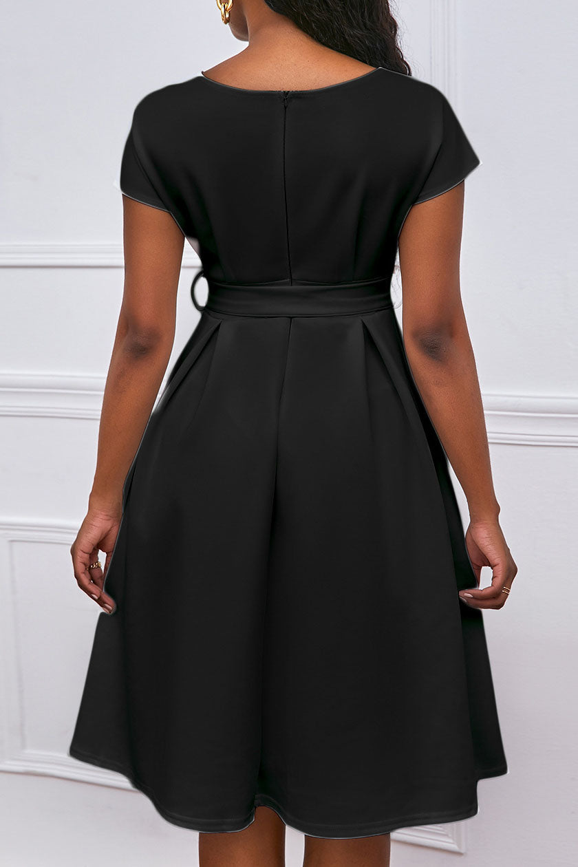 Solid Color Belted Bow Tie Waist Dress Lavish Daily