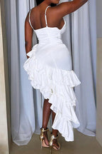 Solid Color Ruffle Hem Spaghetti Strap Dress Lavish Daily