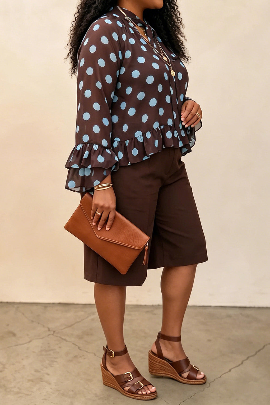 Plus Size Polka Dot Top & Capri Pants Set Lavish Daily
