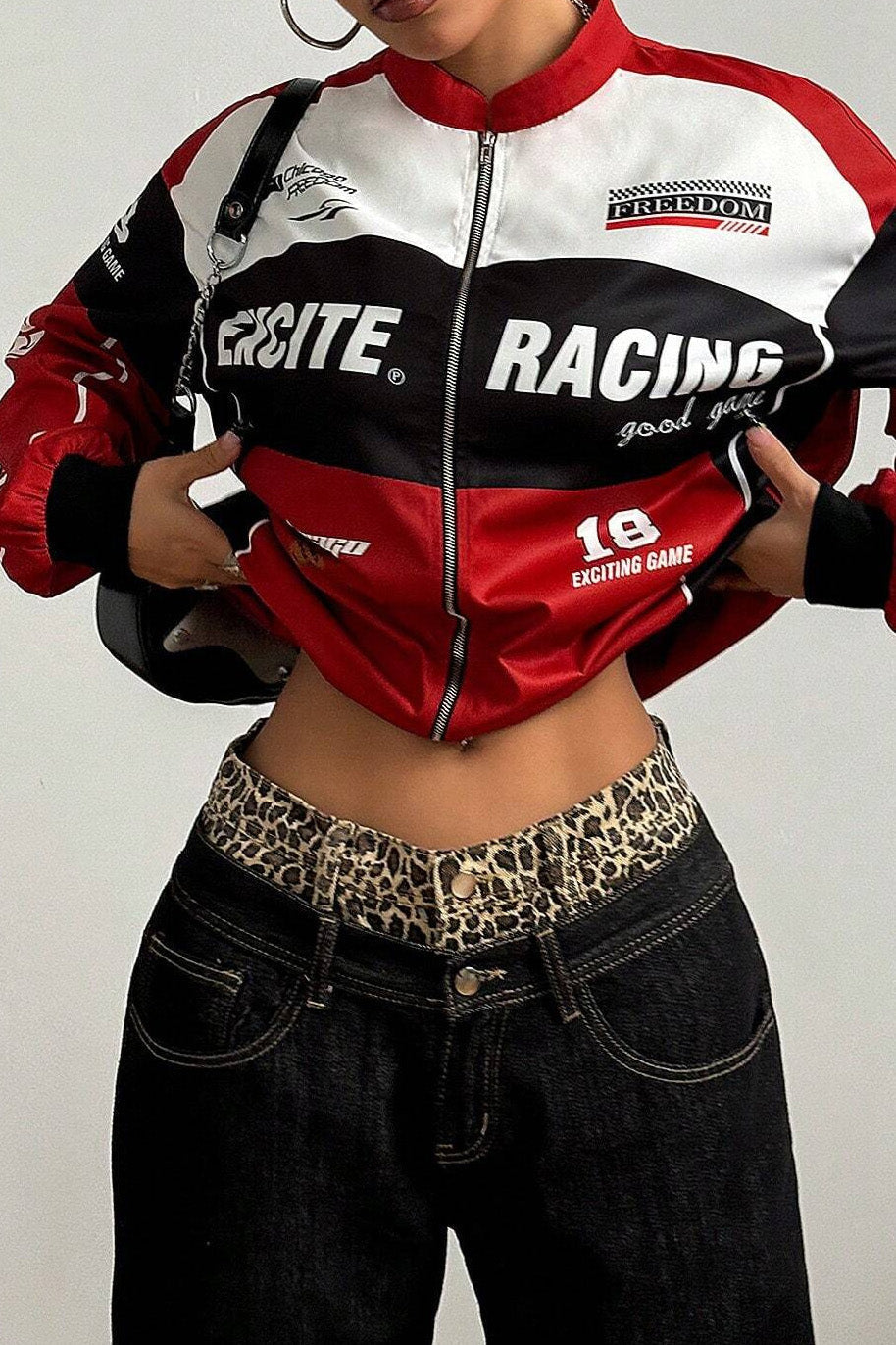 Letter Print Zip Up Moto Jacket Lavish Daily