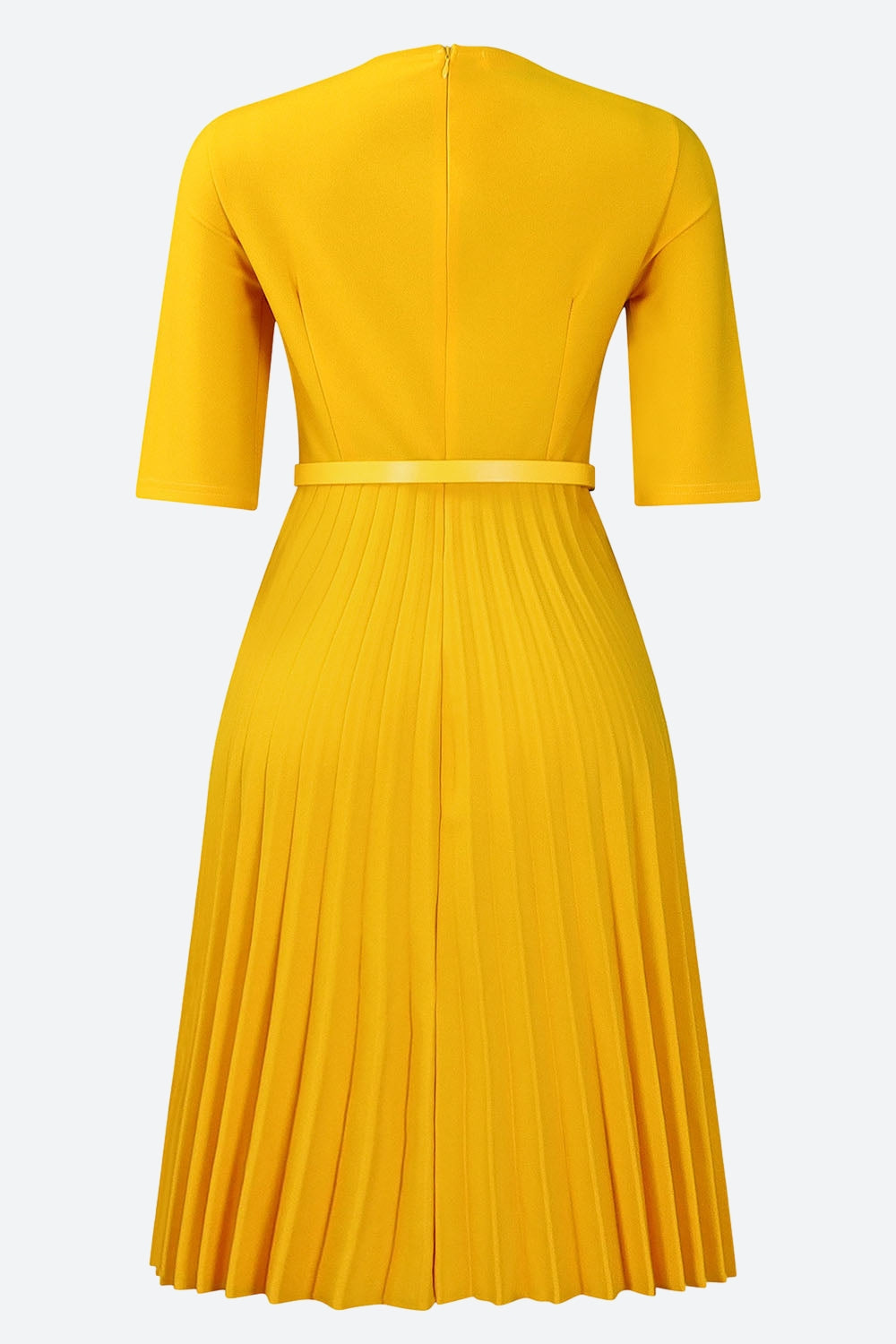 Solid Belted Pleated Dress Lavish Daily