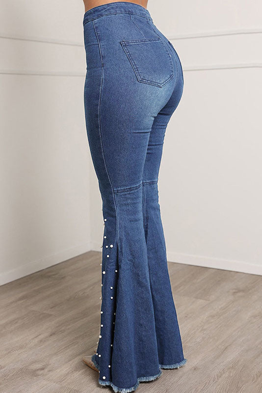 Pearl Decor Buttons Denim Flare Leg Jeans Lavish Daily