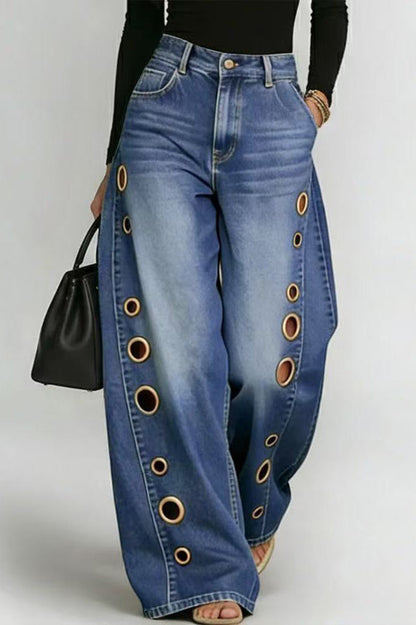 Statement Grommet Wide Leg Jeans Lavish Daily