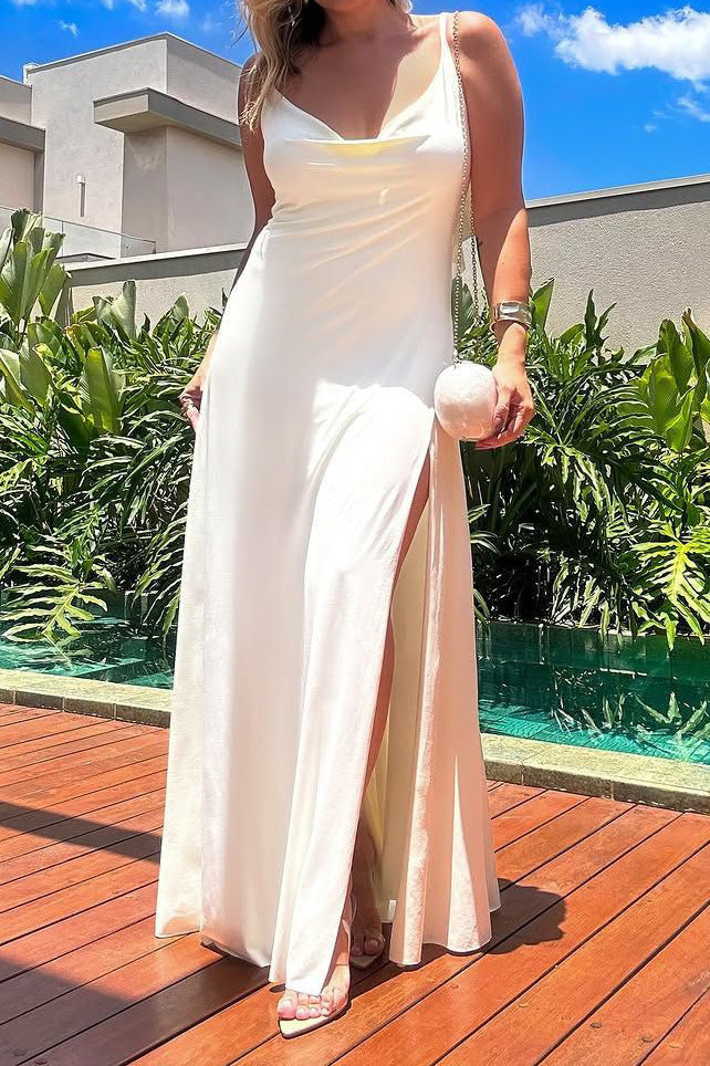 Cowl Neck Slit Maxi Dress Lavish Daily