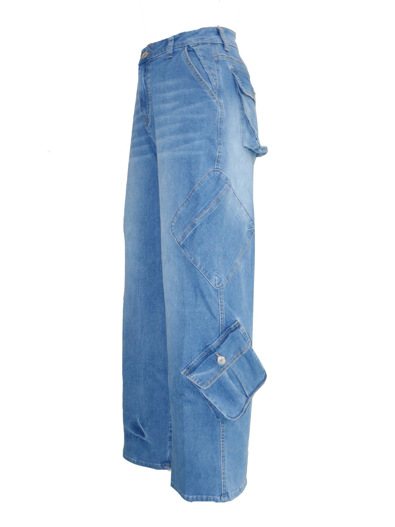 Light Blue Loose Fit Multi-Pocket Jeans Lavish Daily