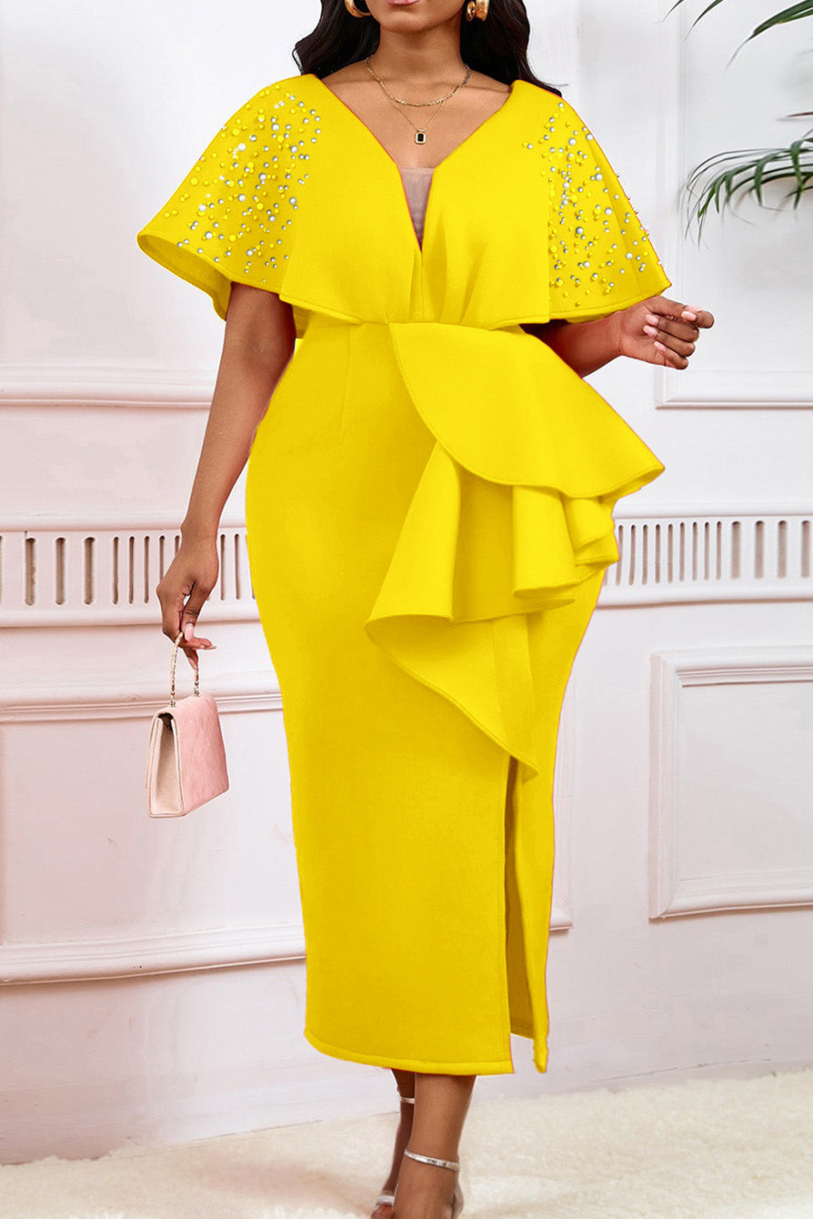 Beaded Ruffled Split Party Dress Lavish Daily