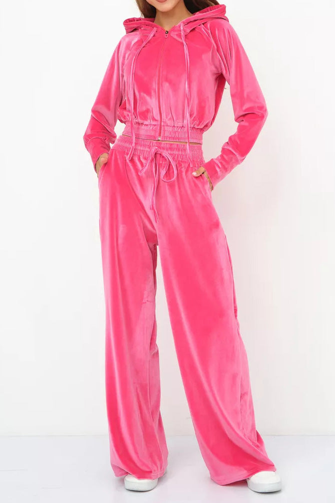 Velvet Hooded Zip Sweatshirt & Pants Set Lavish Daily