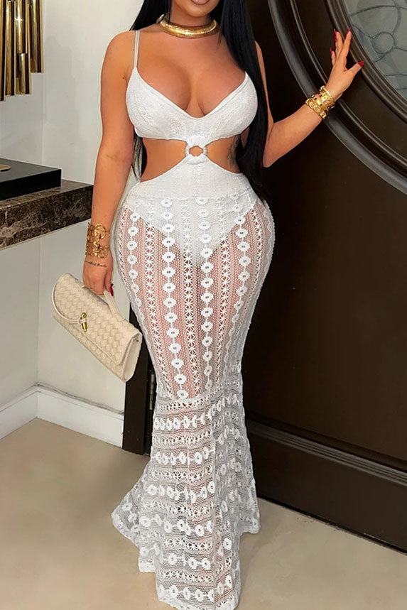 Strapless V-Neck Lace Sheer Bodycon Dress Lavish Daily