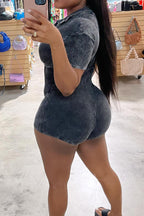 Deep V Neck Washed Romper Lavish Daily
