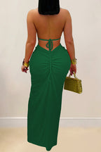 Sexy Solid Color Backless Halter Knit Dress Lavish Daily