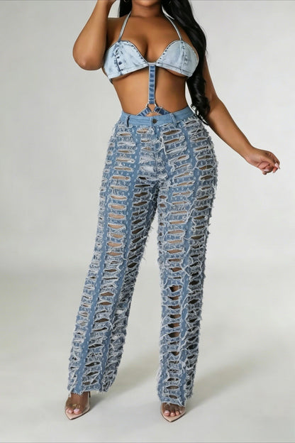 Extreme Shredded Denim Pants Lavish Daily