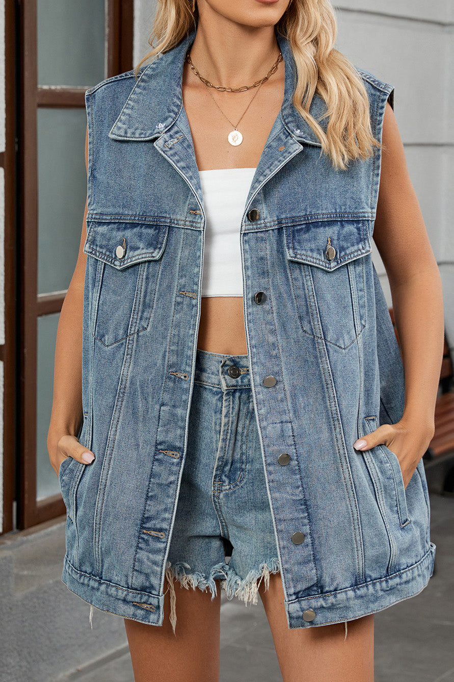 Vintage Distressed Denim Vest Jacket Lavish Daily