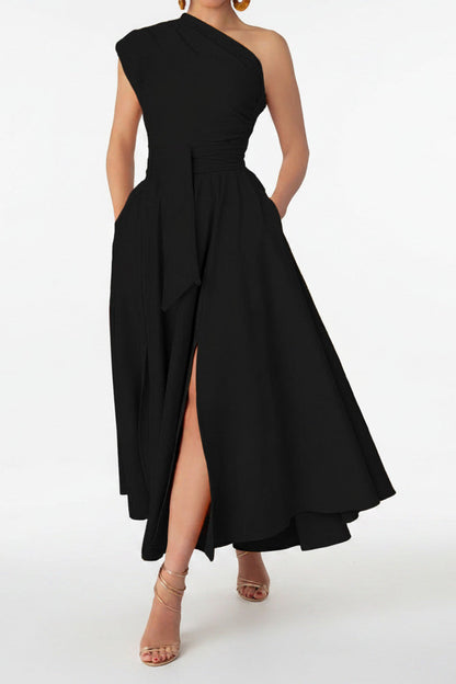 Elegant One-Shoulder A-Line Midi Dress Lavish Daily