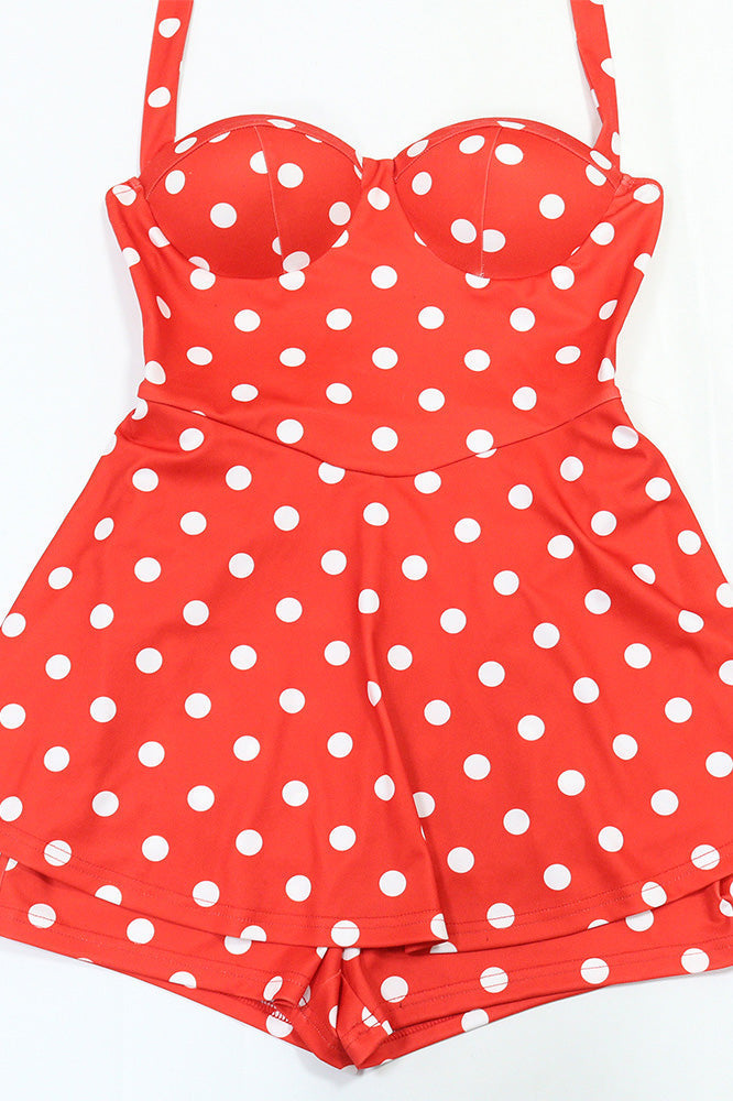 Retro Polka Dot Bustier Peplum Shorts Set Lavish Daily