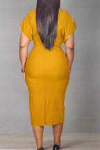 Round Neck Short Sleeve Bodycon Midi Dress Lavish Daily