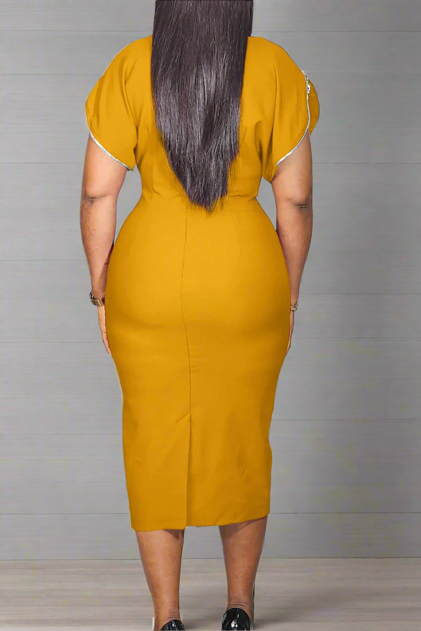 Round Neck Short Sleeve Bodycon Midi Dress Lavish Daily