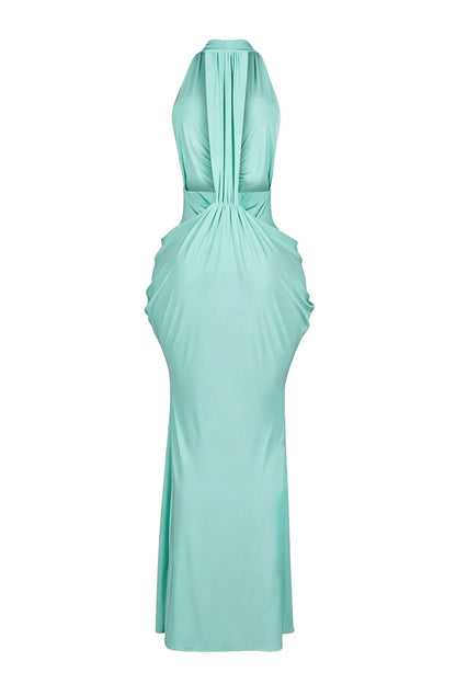 Plunging Halter Beaded Cutout Maxi Dress Lavish Daily