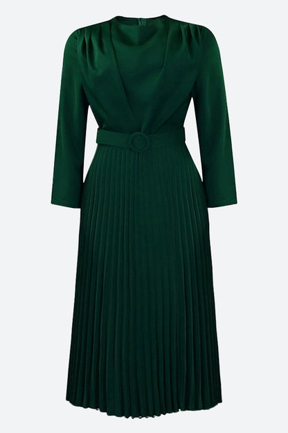 Elegant Pleated Career Solid Dress Lavish Daily