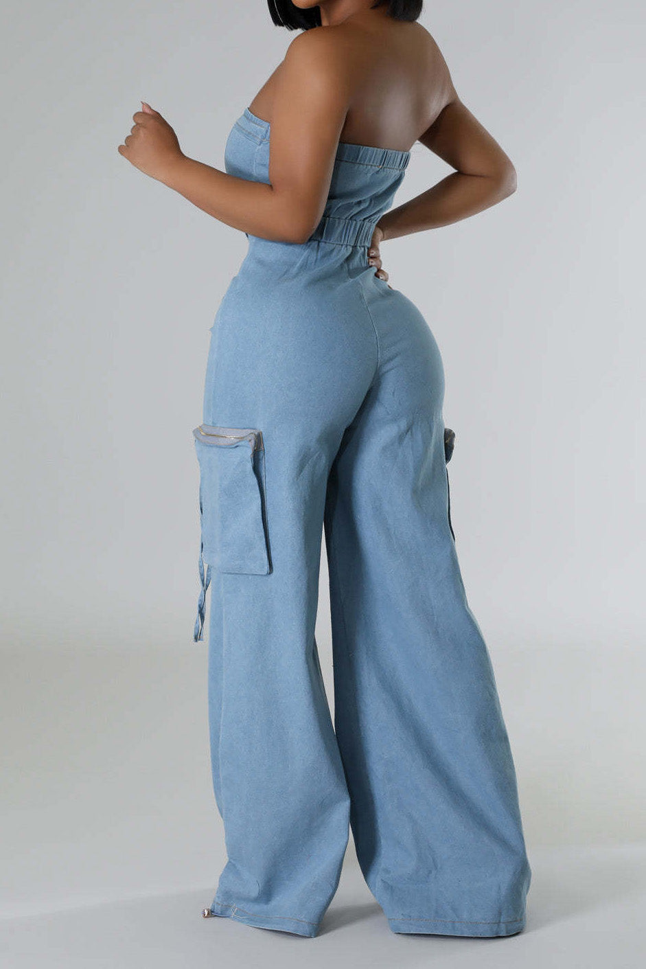Slim Fit Strapless Denim Jumpsuit Lavish Daily