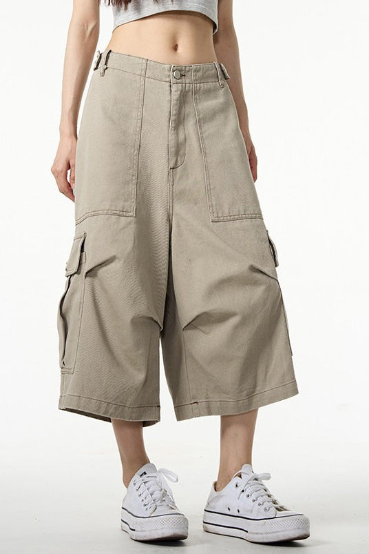 Baggy Cargo Capri Jeans with Utility Pockets Lavish Daily