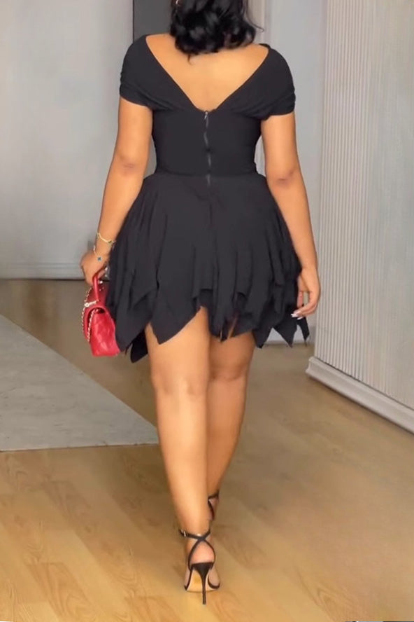 Elegant Asymmetrical Strapless Ruched Layered Dress Lavish Daily