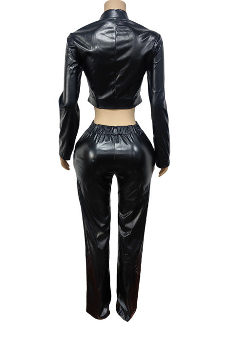 Faux Leather Jacket and Pants Set Lavish Daily