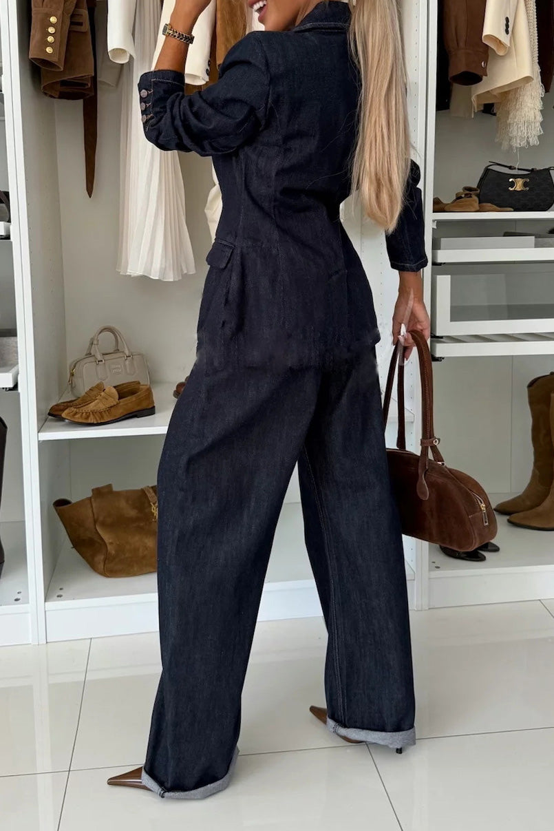 Single-Breasted Denim Blazer & Jeans Set Lavish Daily