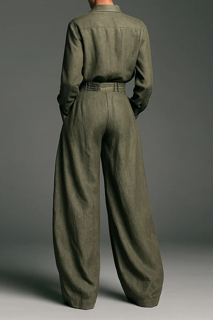 Vintage Linen Blouse & Trousers Two-Piece Set Lavish Daily