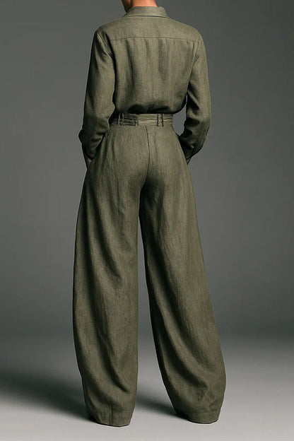 Vintage Linen Blouse & Trousers Two-Piece Set Lavish Daily