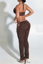 Crop Top and Lace-Up Pants 2-Piece Set Lavish Daily