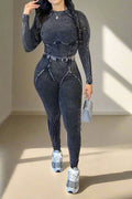 Ribbed Long Sleeve Top and Pant Two-piece Set Lavish Daily