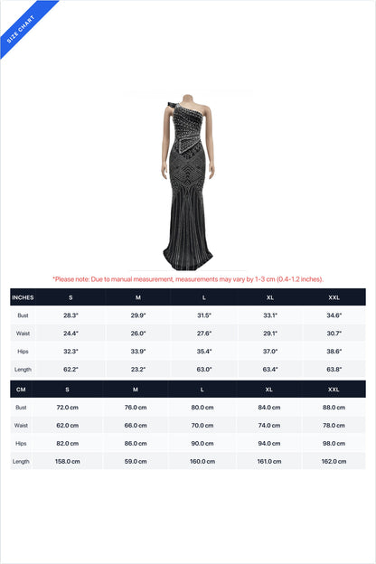 One-Shoulder Rhinestone Maxi Dress Lavish Daily