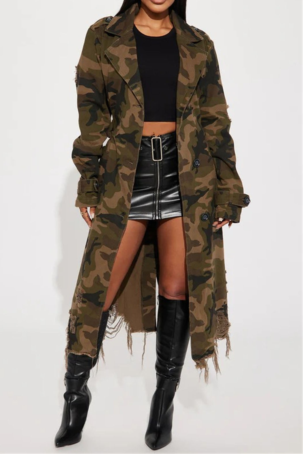 Longline Distressed Camouflage Jacket Lavish Daily