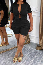 Short Sleeve Top & Ribbed Shorts 2 Piece Sets Lavish Daily