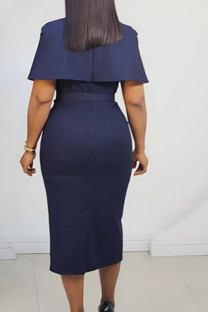 Belted Flutter Sleeve Pencil Dress Lavish Daily