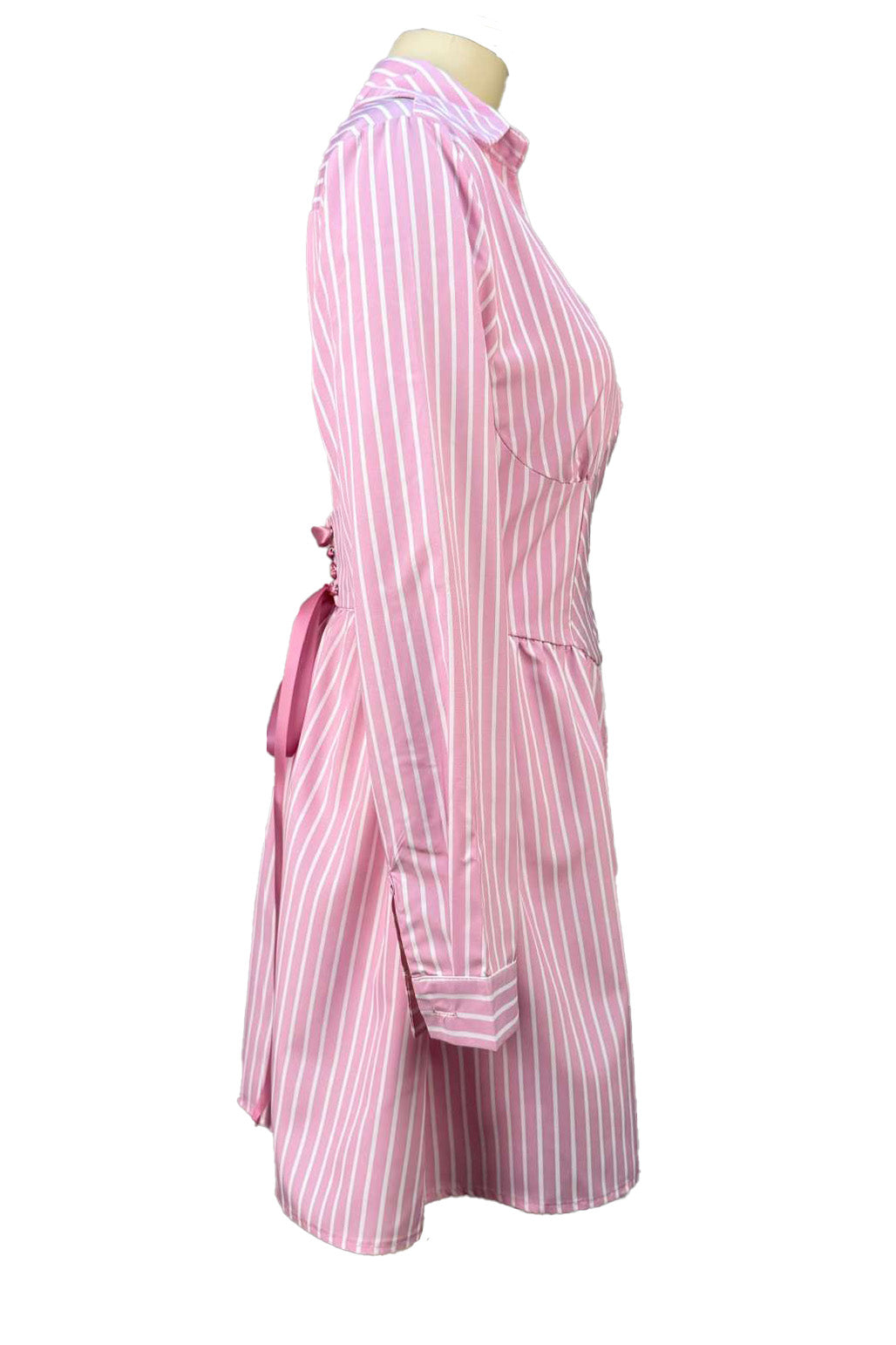 Striped V-Neck Corset-Waist Mini Shirt Dress Lavish Daily