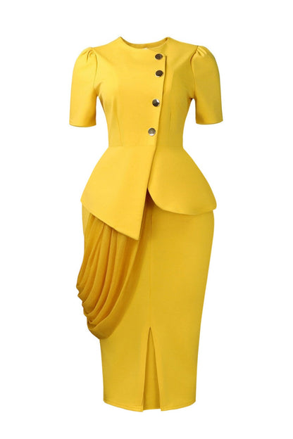 Asymmetrical Button Peplum Skirt Set Lavish Daily