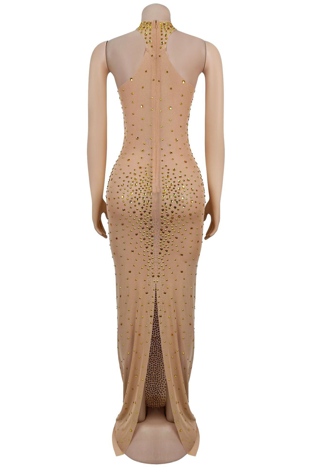 Sheer Mesh Rhinestone Bodycon Dress LavishDaily