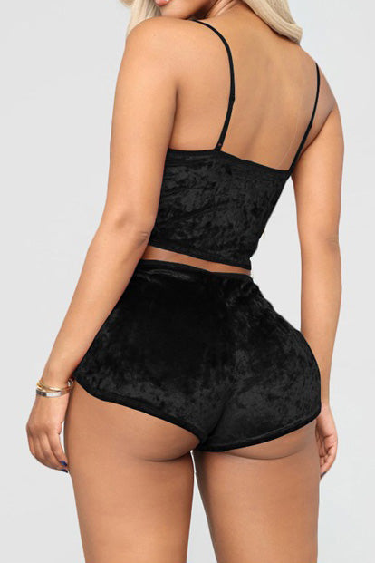 Crushed Velvet Cami & Shorts Lounge Set Lavish Daily