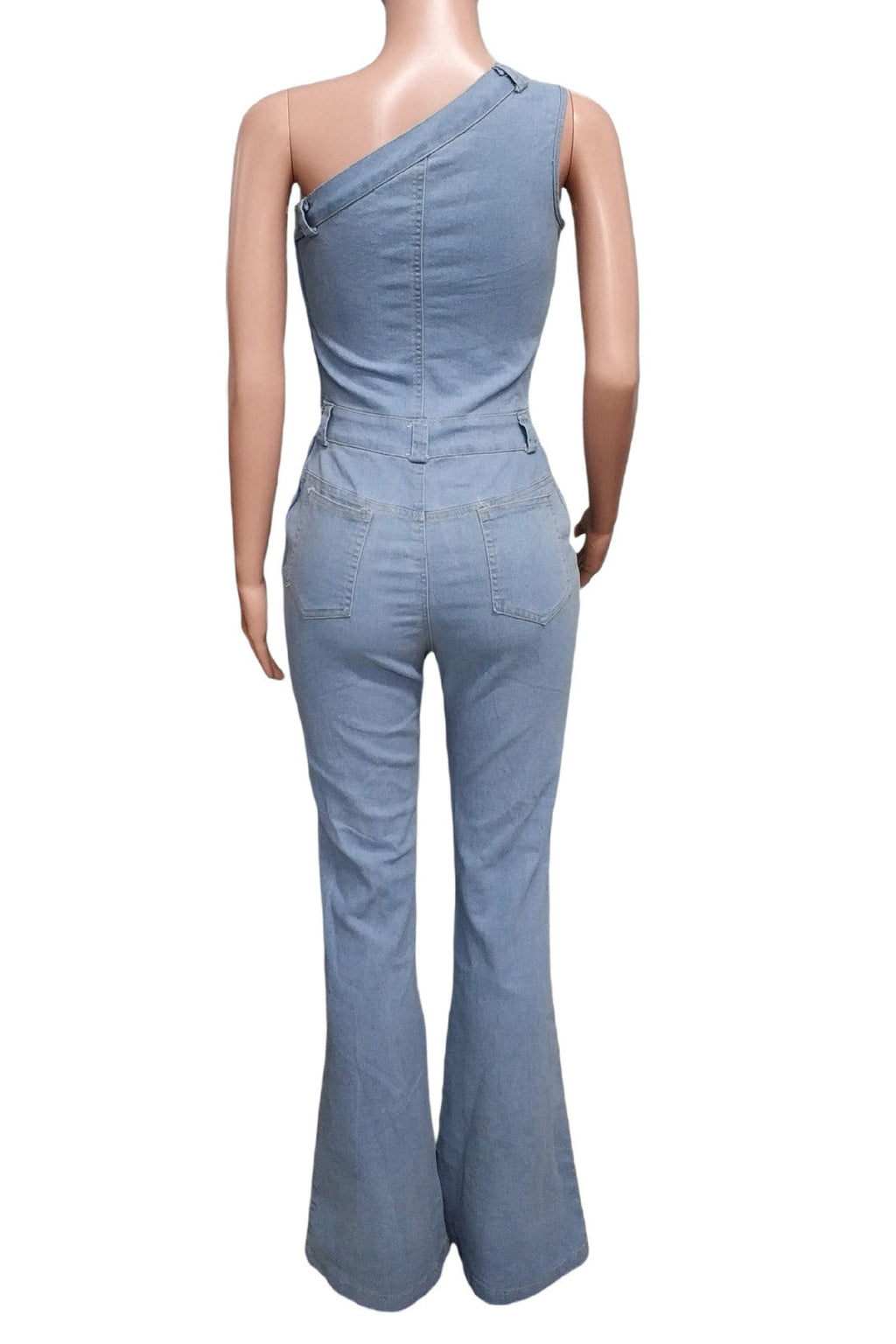 One Shoulder Denim Jumpsuit Lavish Daily