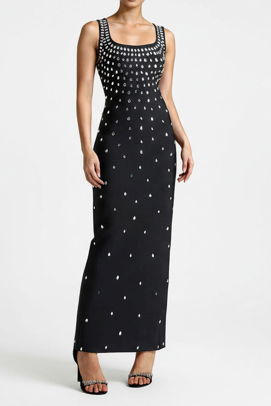 Fitted Dress With Crystal Embellishments LavishDaily