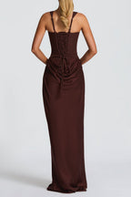 Corset Lace-Up Back Draped Maxi Dress Lavish Daily